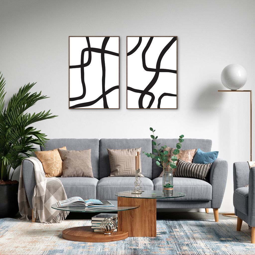 Quadro Boho Linhas Abstratas 122x86 2-86x60 Filete Marrom