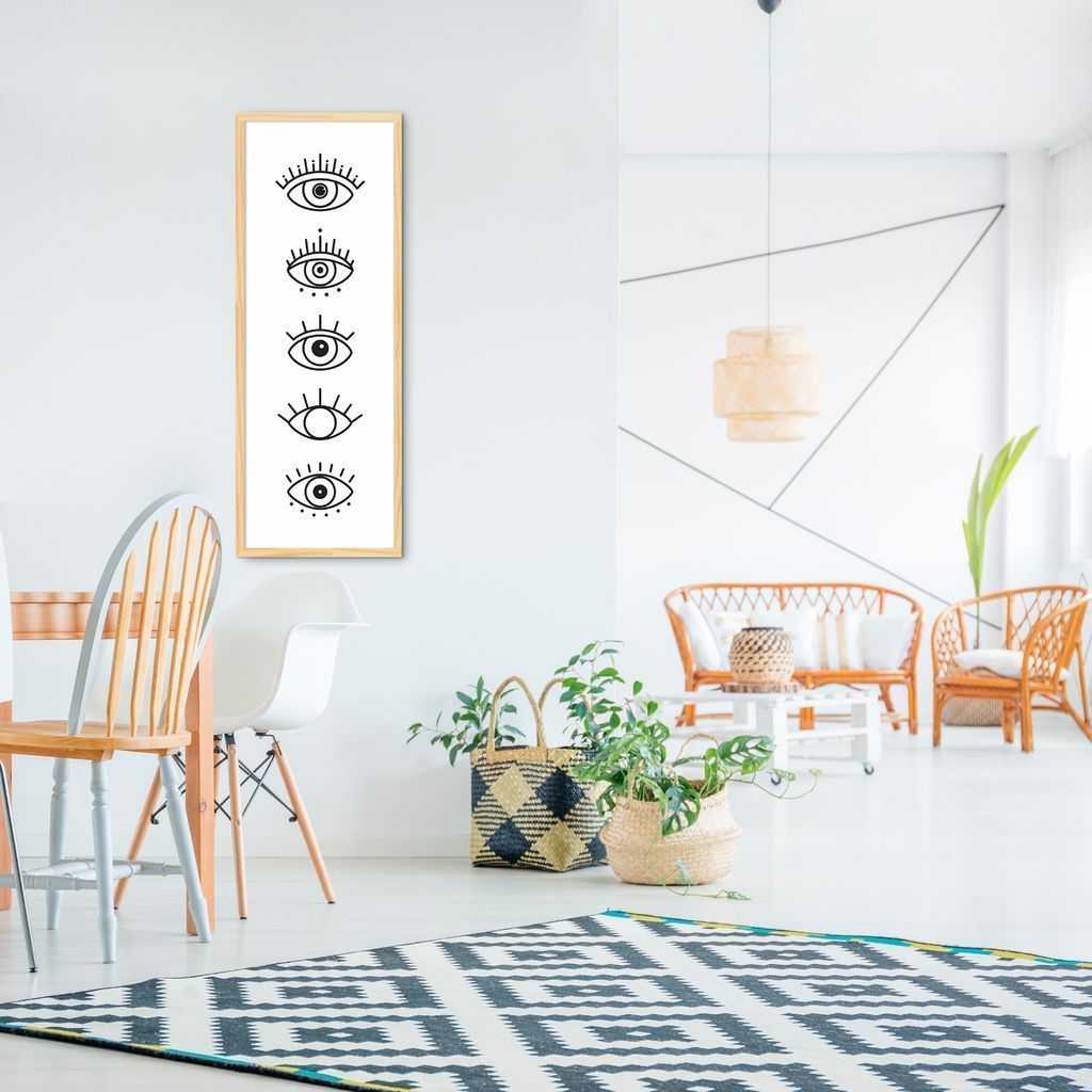 Quadro Boho Olhos Místicos 86x30 Caixa Marfim Branco