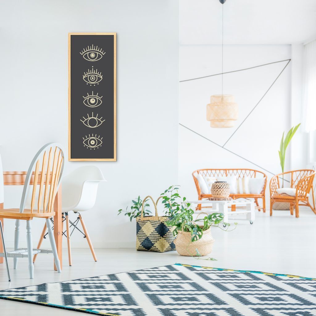 Quadro Boho Olhos Místicos 86x30 Caixa Marfim Preto