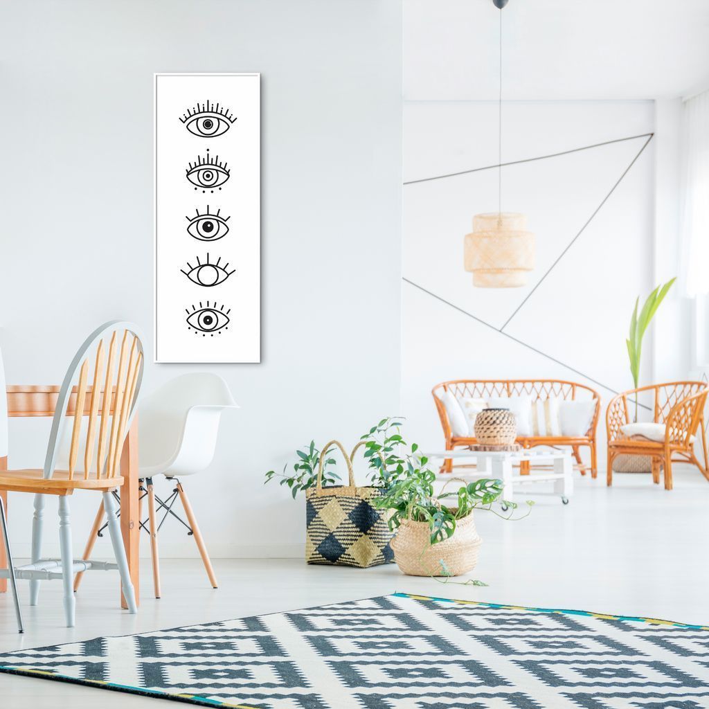 Quadro Boho Olhos Místicos 86x30 Filete Branco Branco