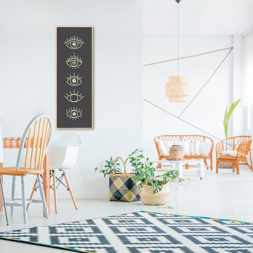 Quadro Boho Olhos Místicos 86x30 Filete Marfim Preto