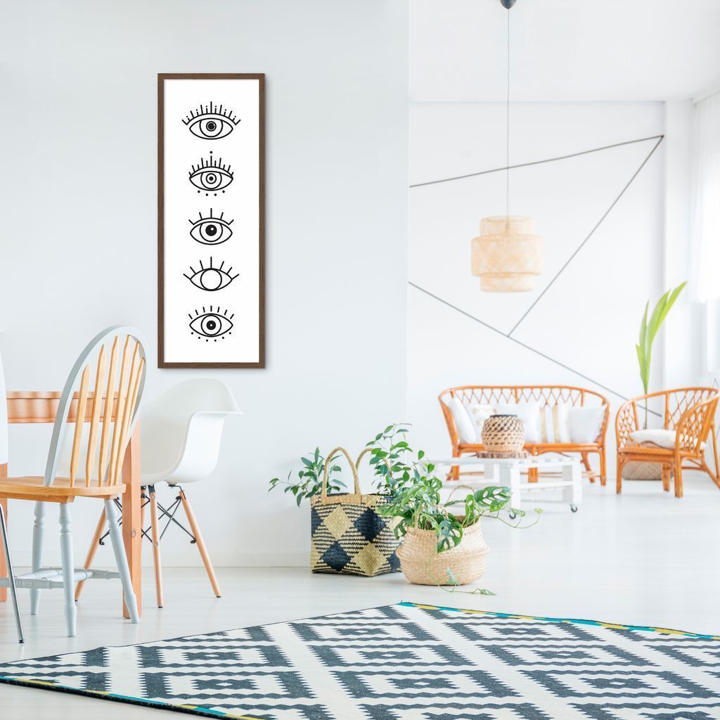 Quadro Boho Olhos Misticos 5 60x21 Caixa Marrom Branco