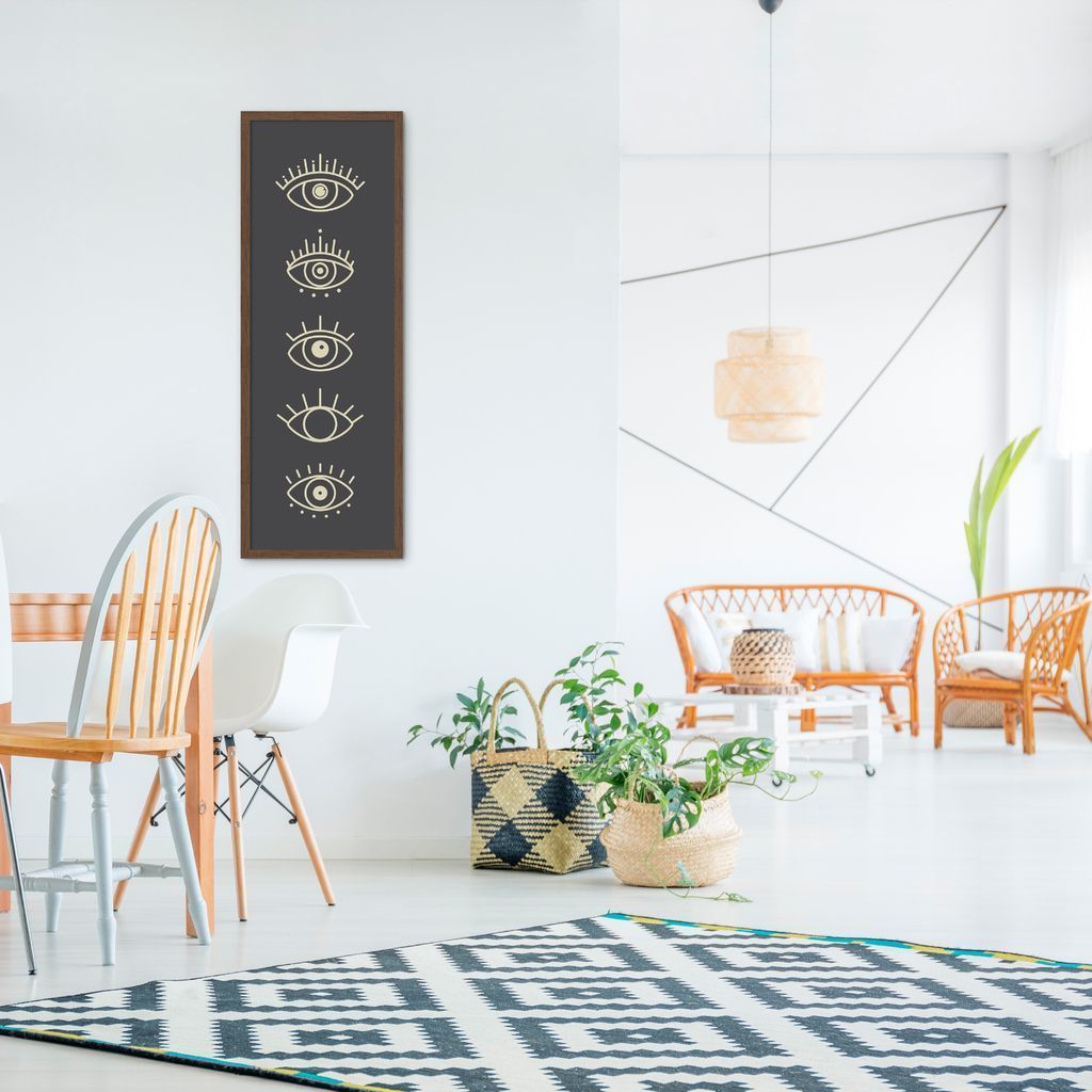 Quadro Boho Olhos Misticos 5 60x21 Caixa Marrom Preto