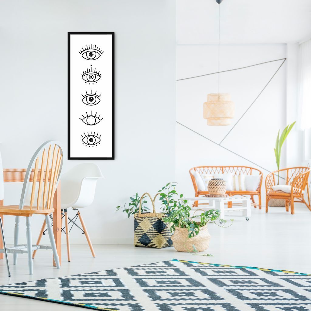 Quadro Boho Olhos Misticos 5 60x21 Caixa Preto Branco