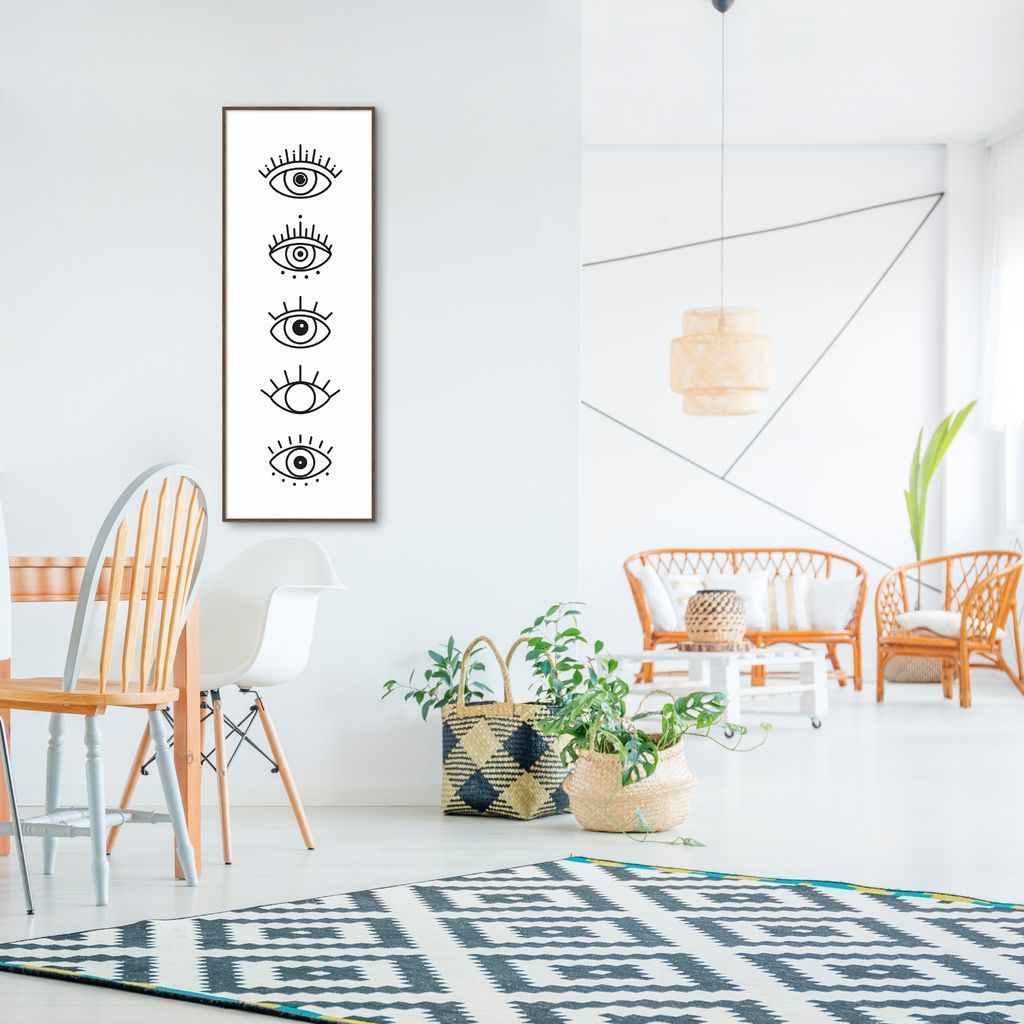 Quadro Boho Olhos Misticos 5 60x21 Filete Marrom Branco