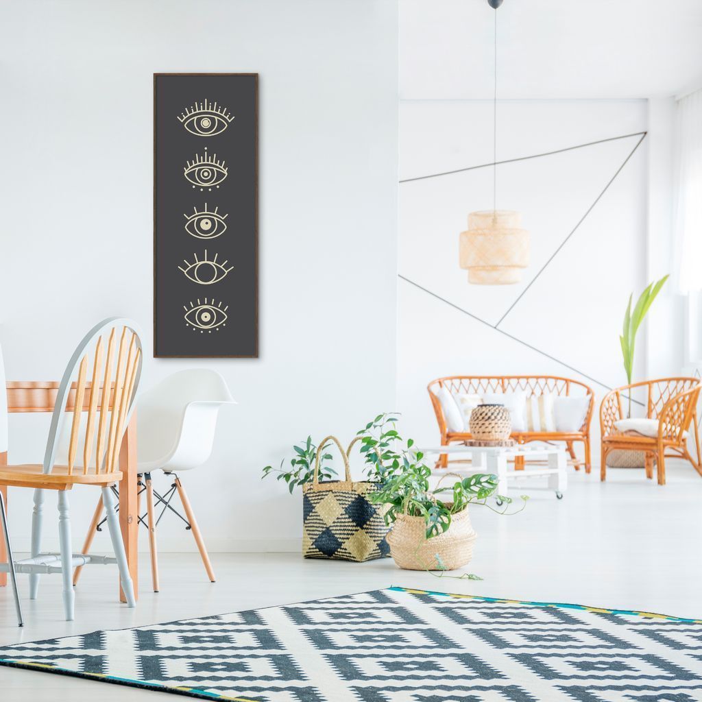 Quadro Boho Olhos Misticos 5 60x21 Filete Marrom Preto