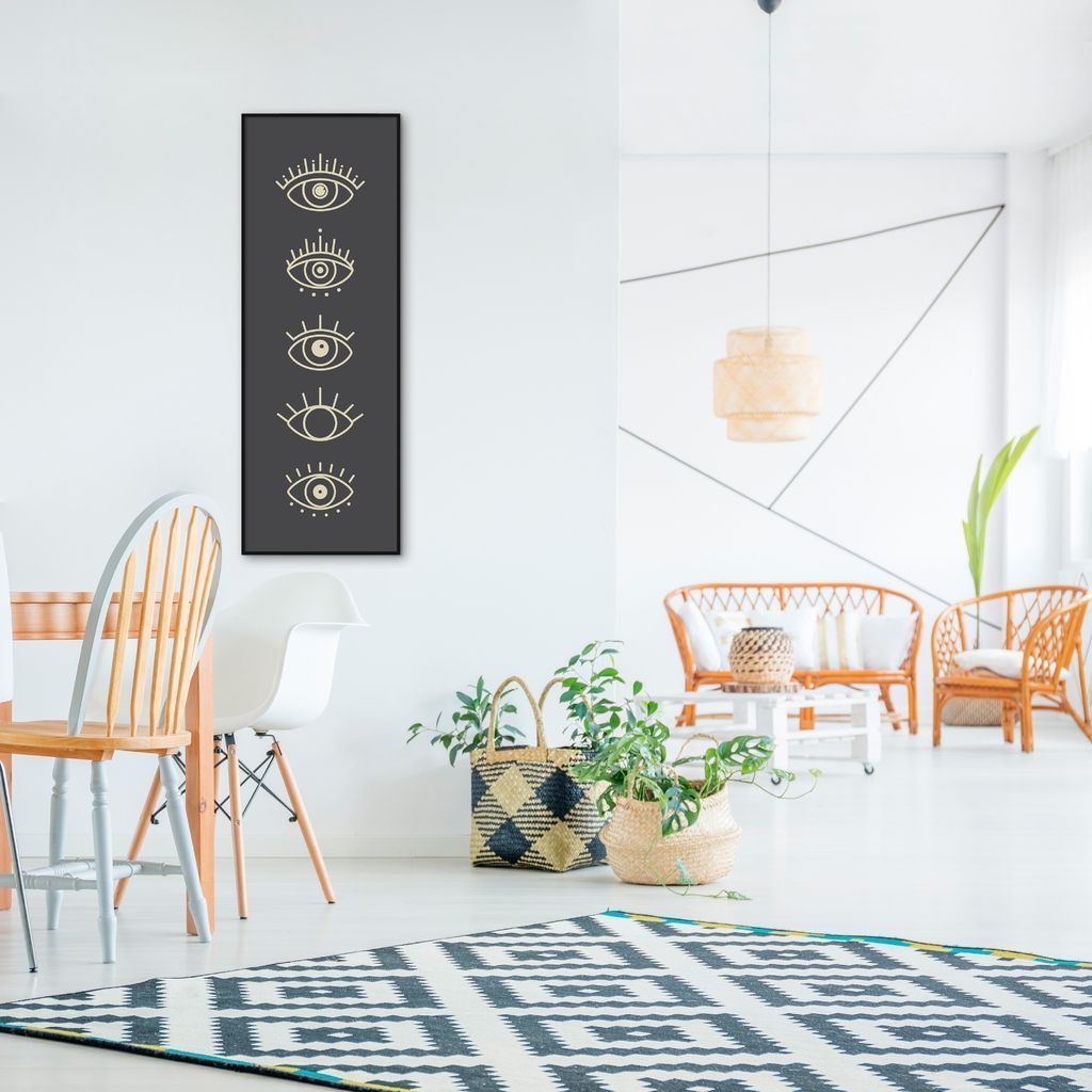 Quadro Boho Olhos Misticos 5 60x21 Filete Preto Preto