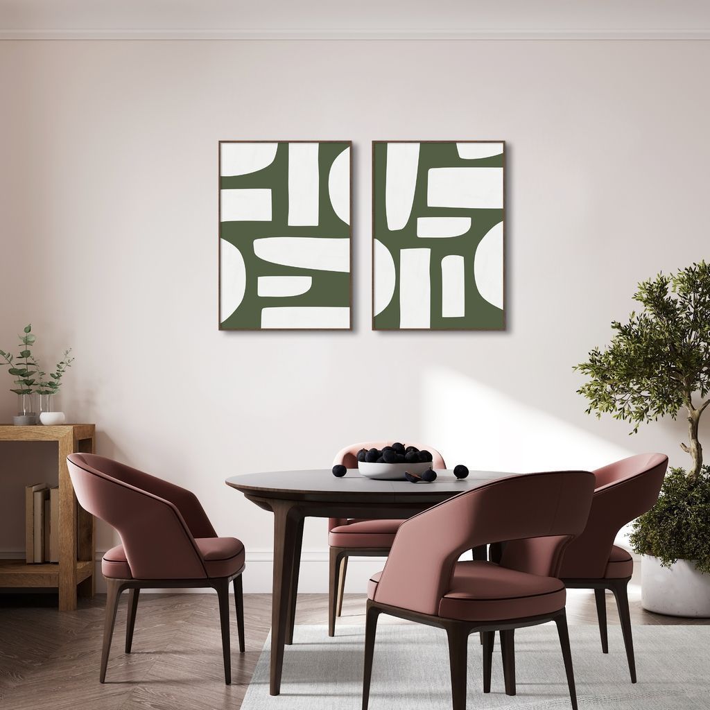 Quadro Boho Orgânico Verde 122x86 2-86x60 Filete Marrom
