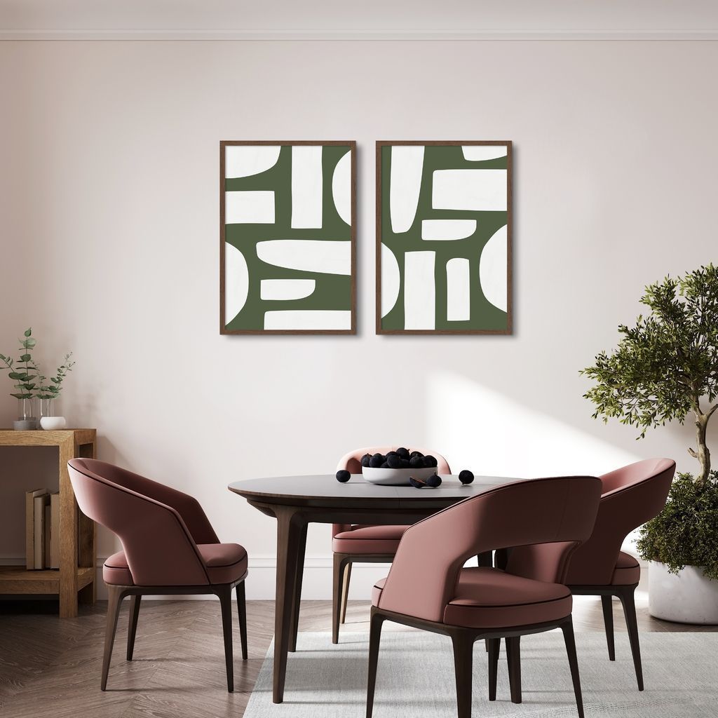 Quadro Boho Orgânico Verde 142x100 2-100x70 Caixa Marrom