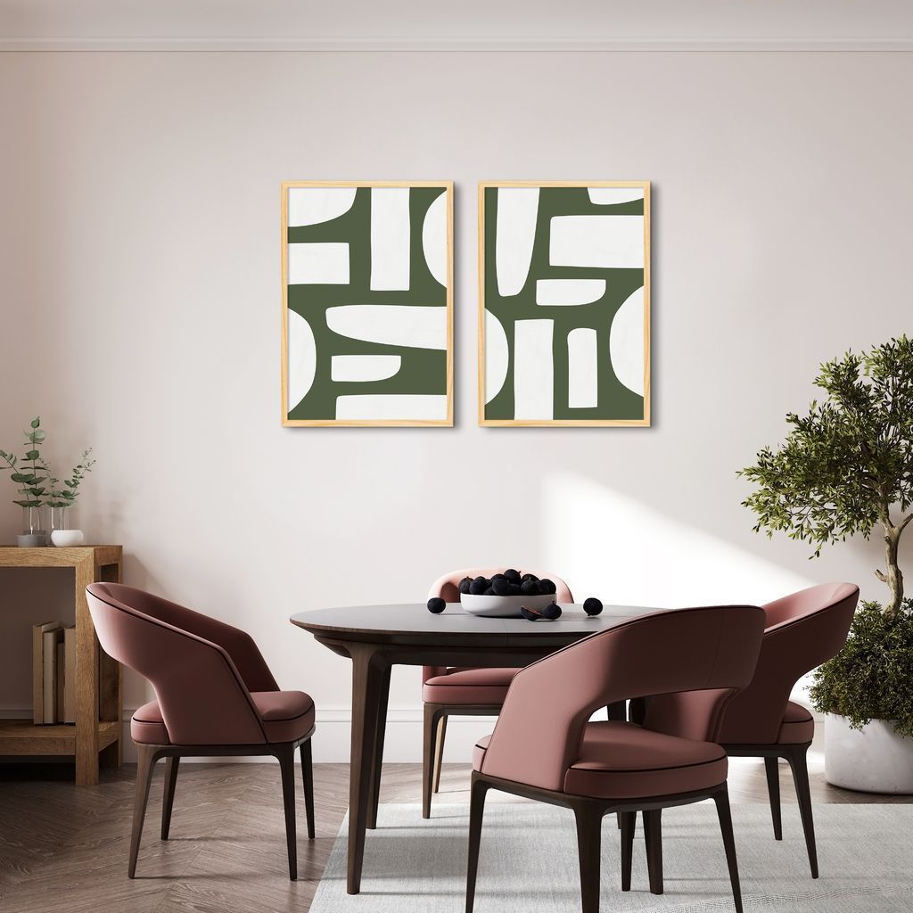 Quadro Boho Orgânico Verde 88x60 2-60x43 Caixa Marfim