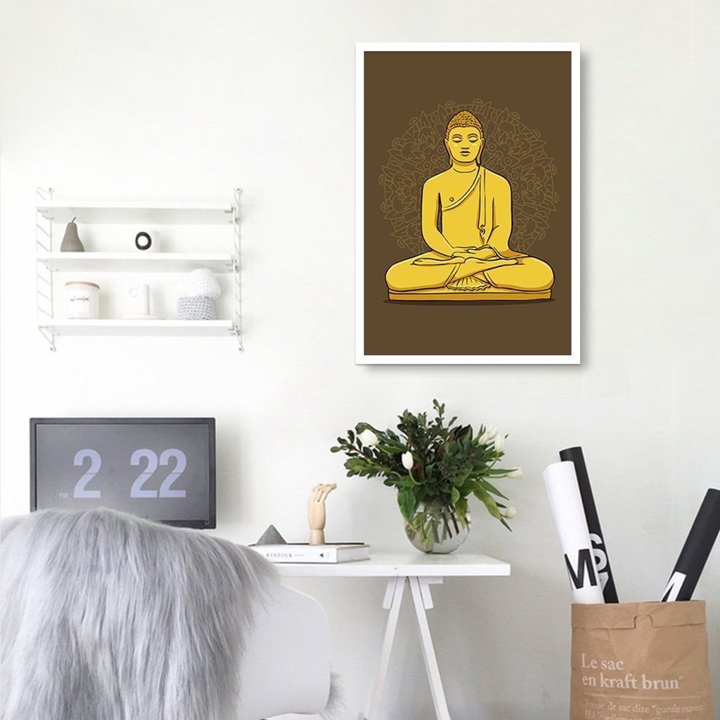 Quadro Buda Meditando 43x30 Caixa Branco