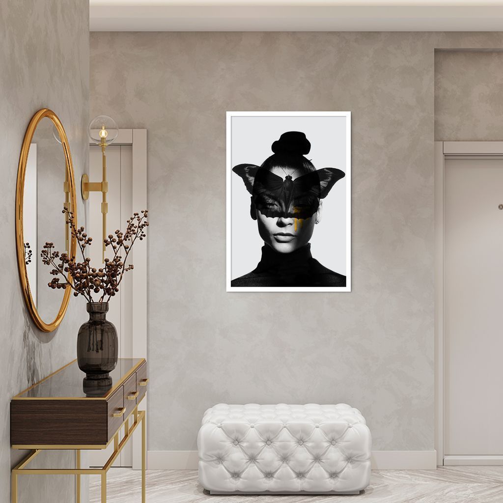 Quadro Butterfly Woman Tinta 100x70 Caixa Branco