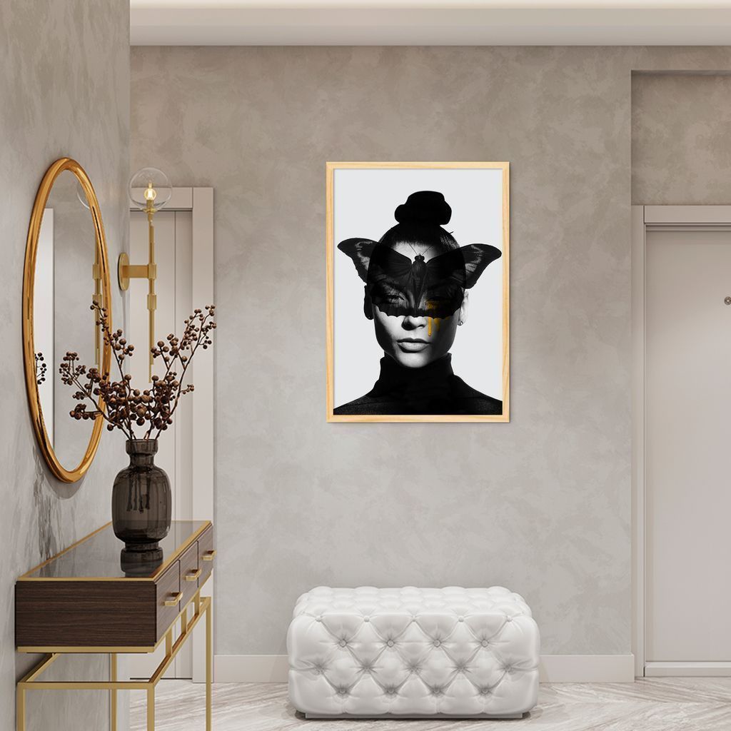 Quadro Butterfly Woman Tinta 100x70 Caixa Marfim