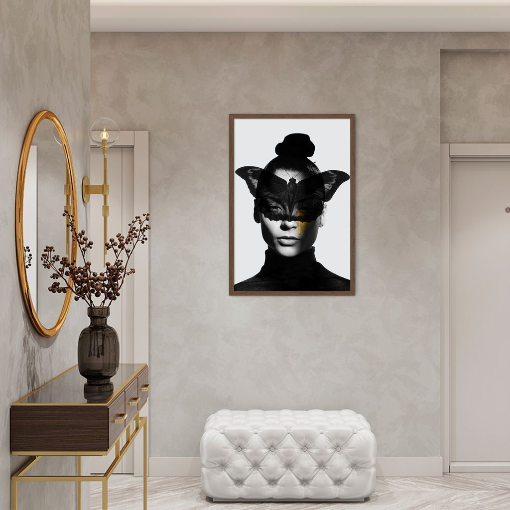 Quadro Butterfly Woman Tinta 43x30 Caixa Marrom