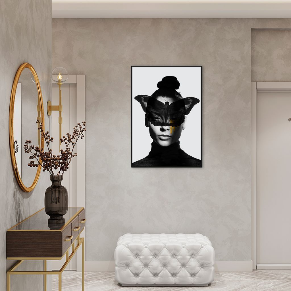 Quadro Butterfly Woman Tinta 43x30 Filete Preto