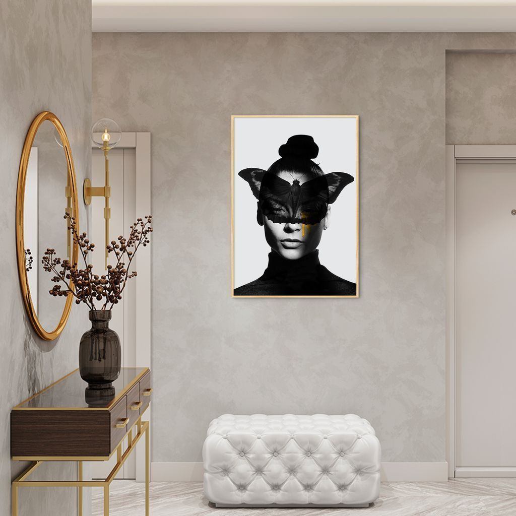 Quadro Butterfly Woman Tinta 60x43 Filete Marfim