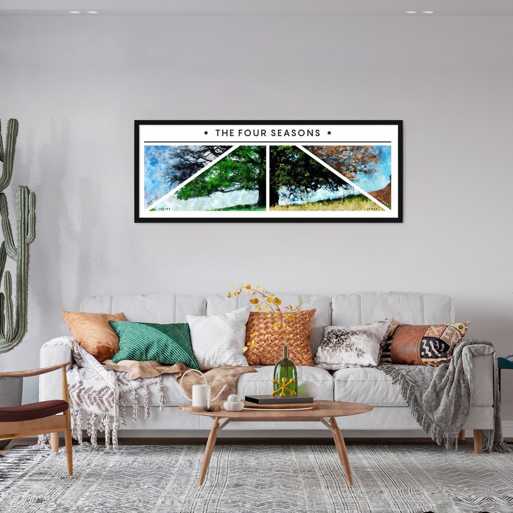 Quadro Árvore As quatro estações 100x36 Caixa Preto