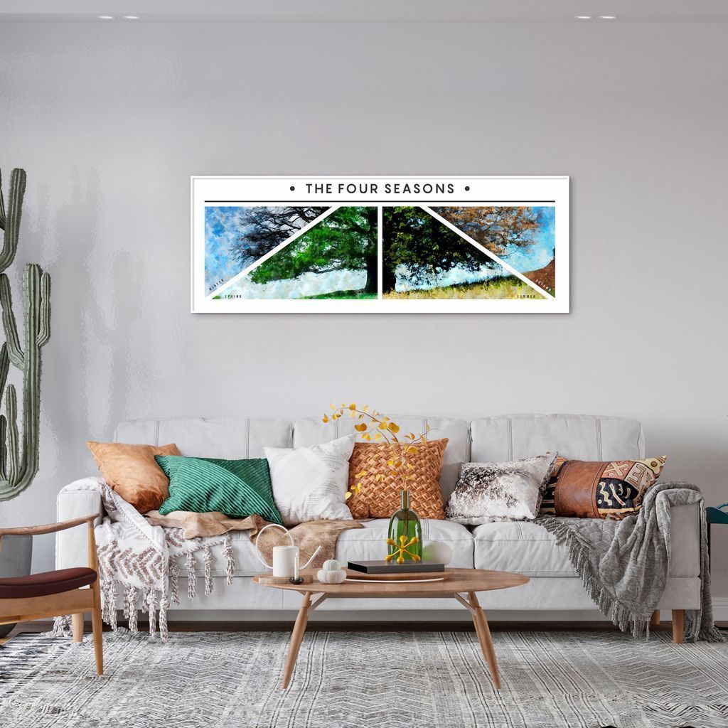 Quadro Árvore As quatro estações 60x21 Filete Branco