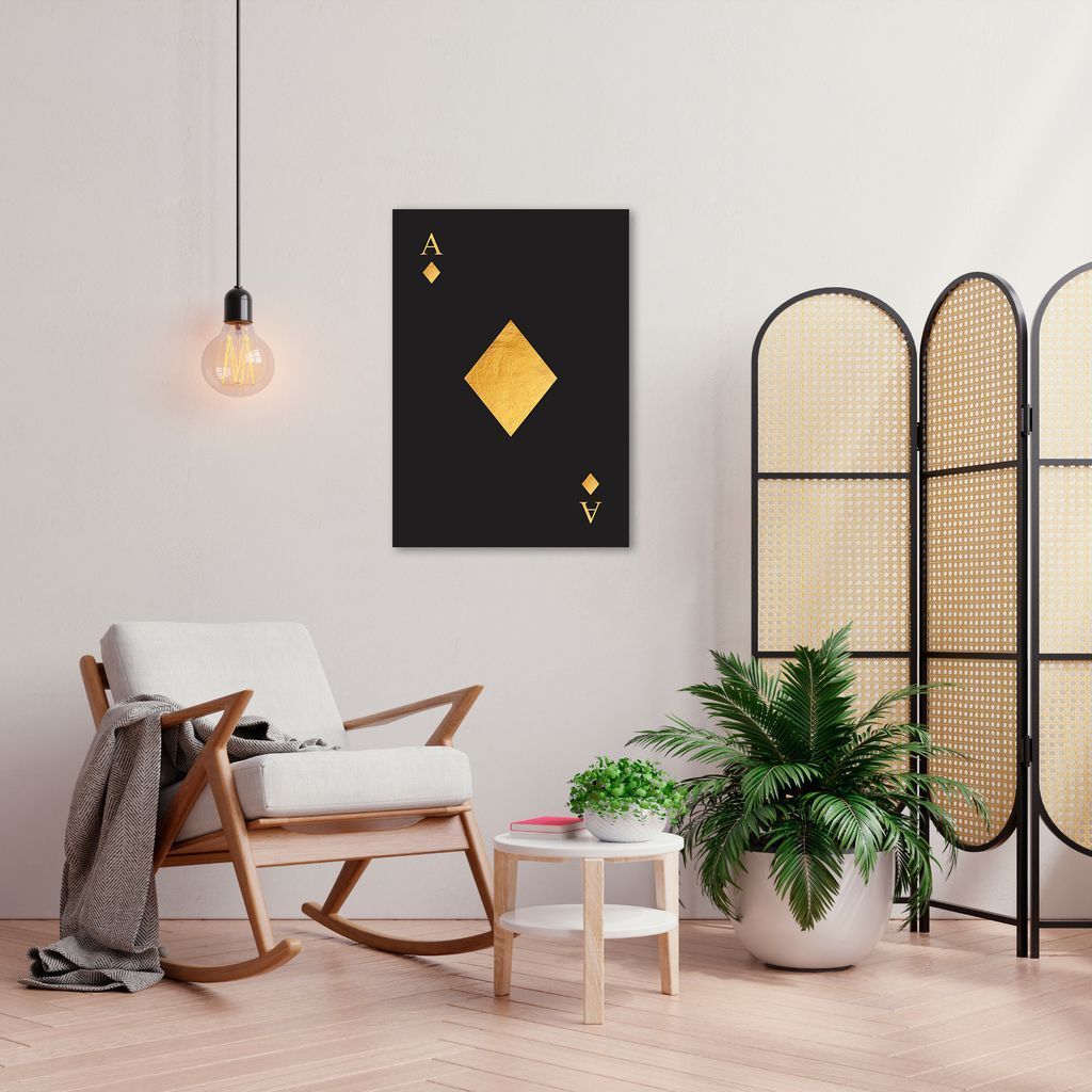 Quadro Carta As de Ouro Gold 86x60 Sem Moldura