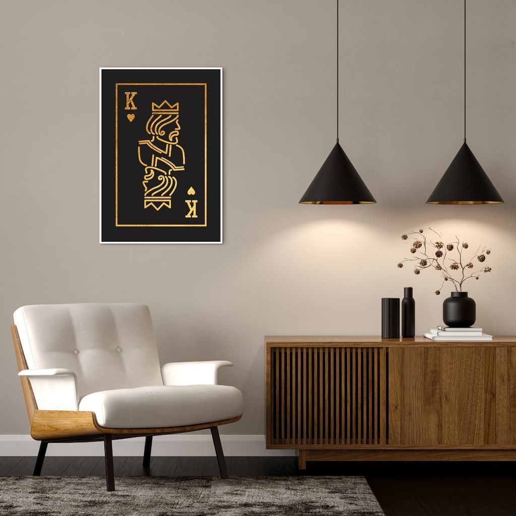 Quadro Carta K Rei Gold 100x70 Filete Branco