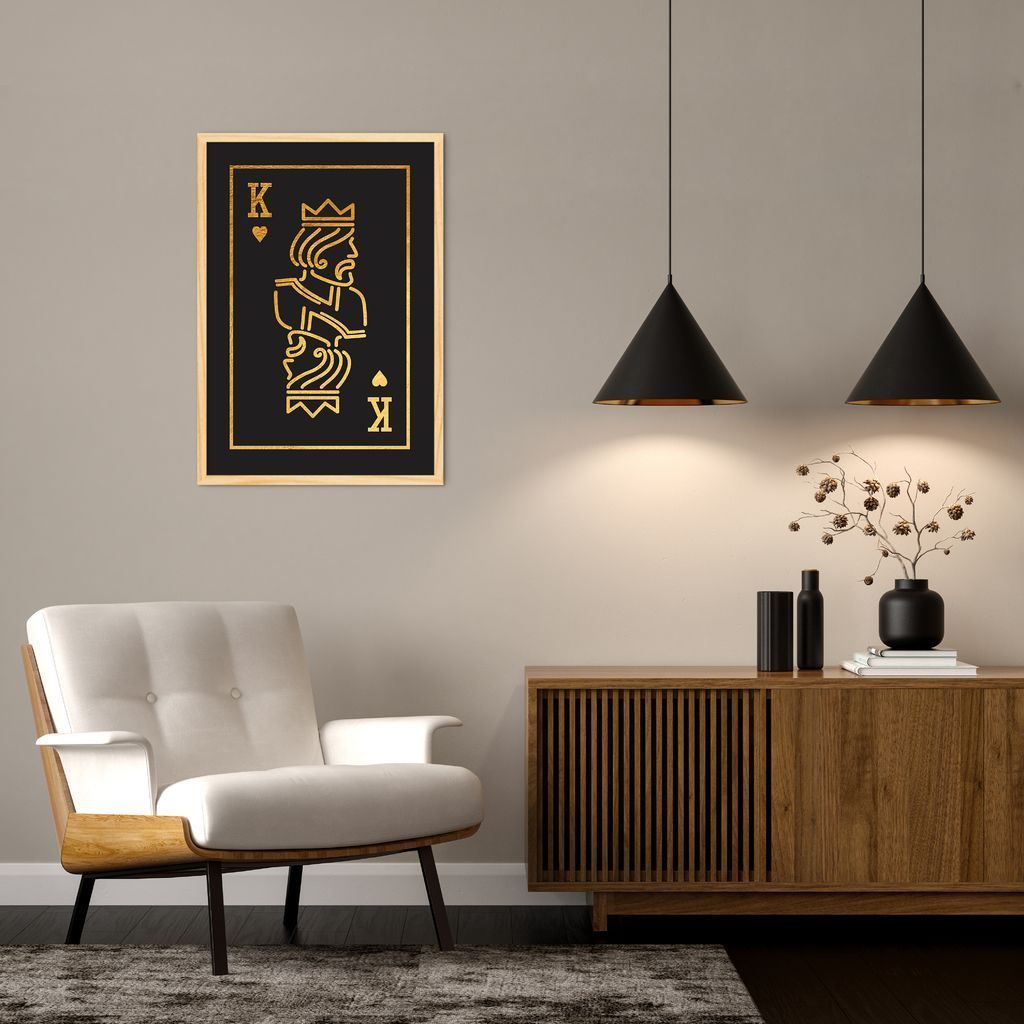 Quadro Carta K Rei Gold 43x30 Caixa Marfim