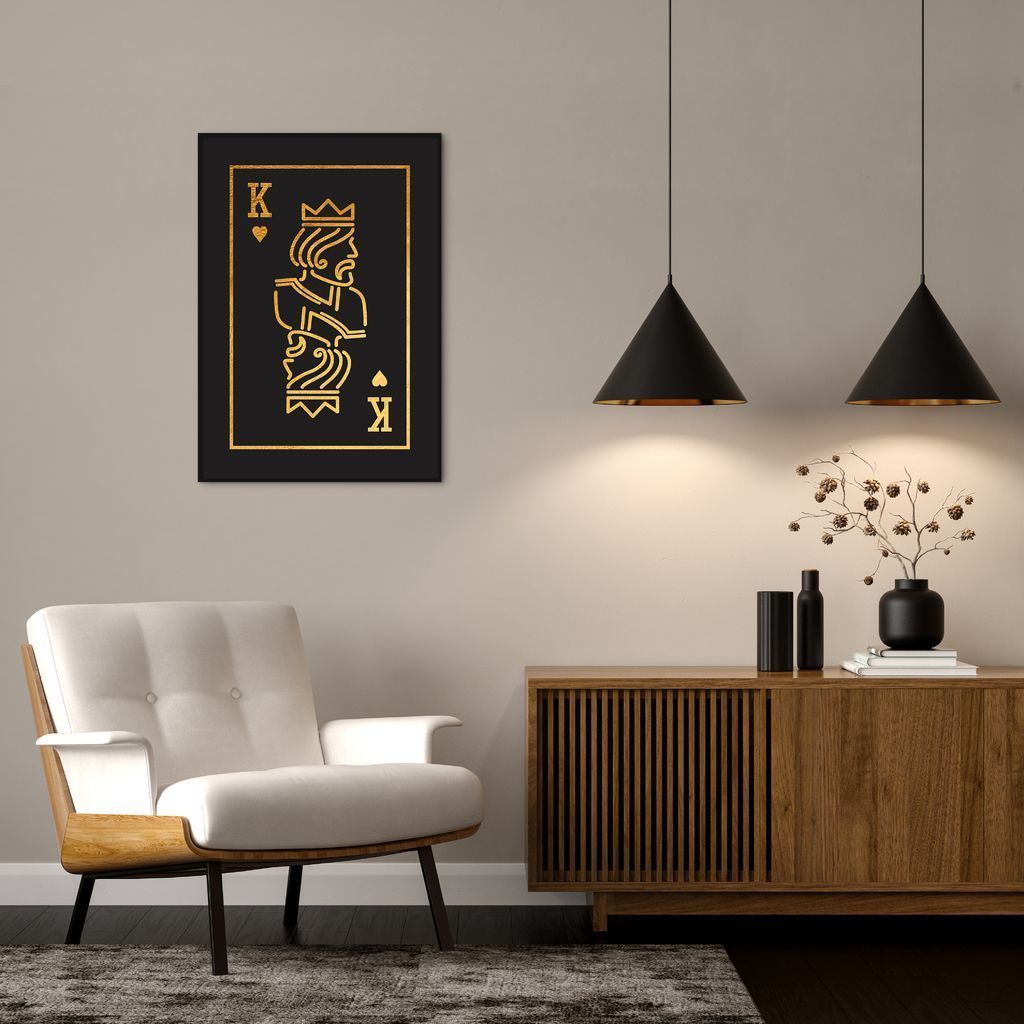 Quadro Carta K Rei Gold 60x43 Filete Preto