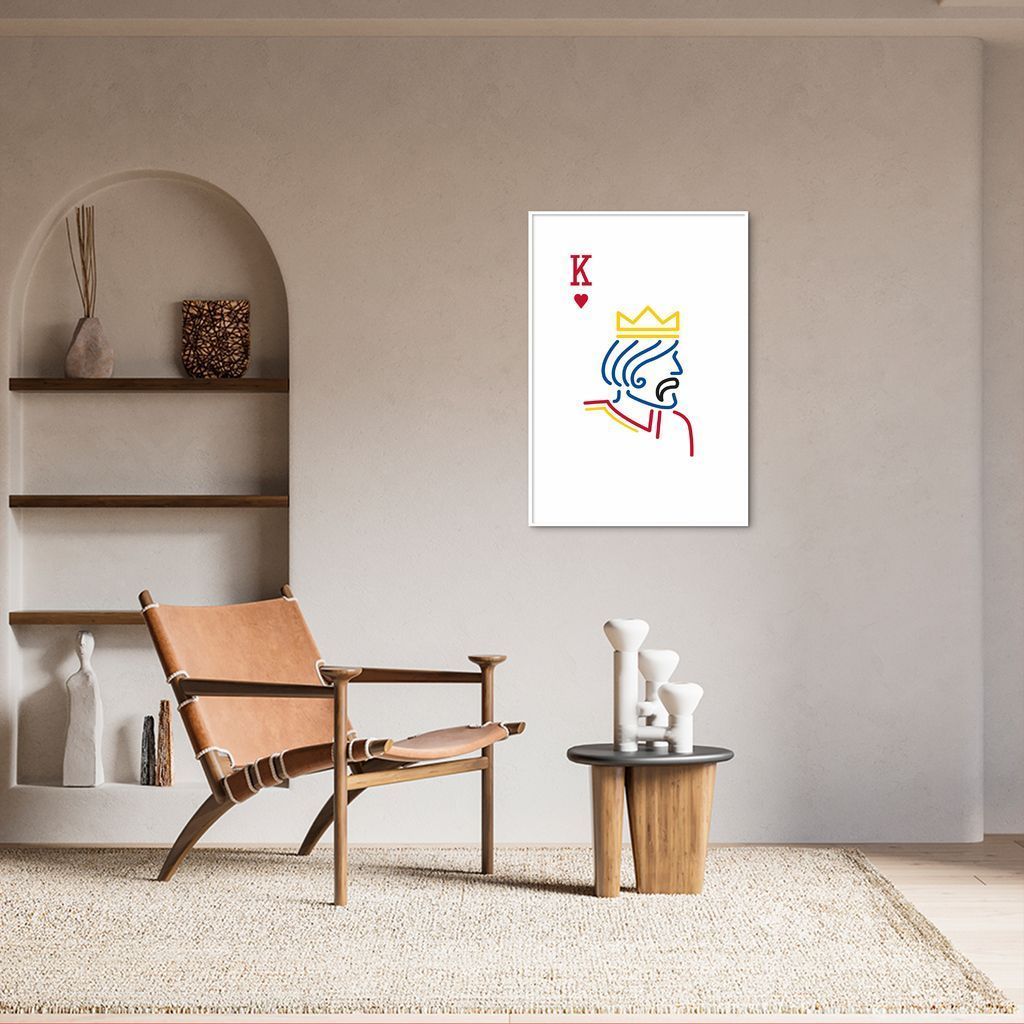 Quadro Carta K Rei Minimalista 43x30 Filete Branco