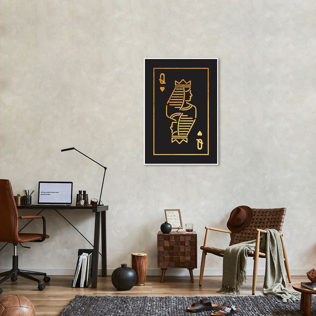Quadro Carta Q Rainha Gold 43x30 Filete Branco