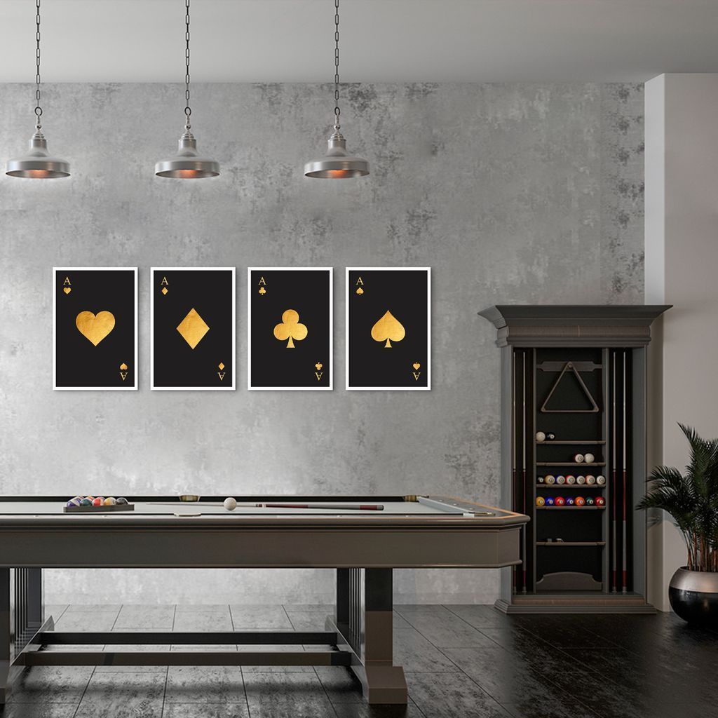 Quadro Cartas As de Naipes Gold 123x43 4-43x30 Caixa Branco
