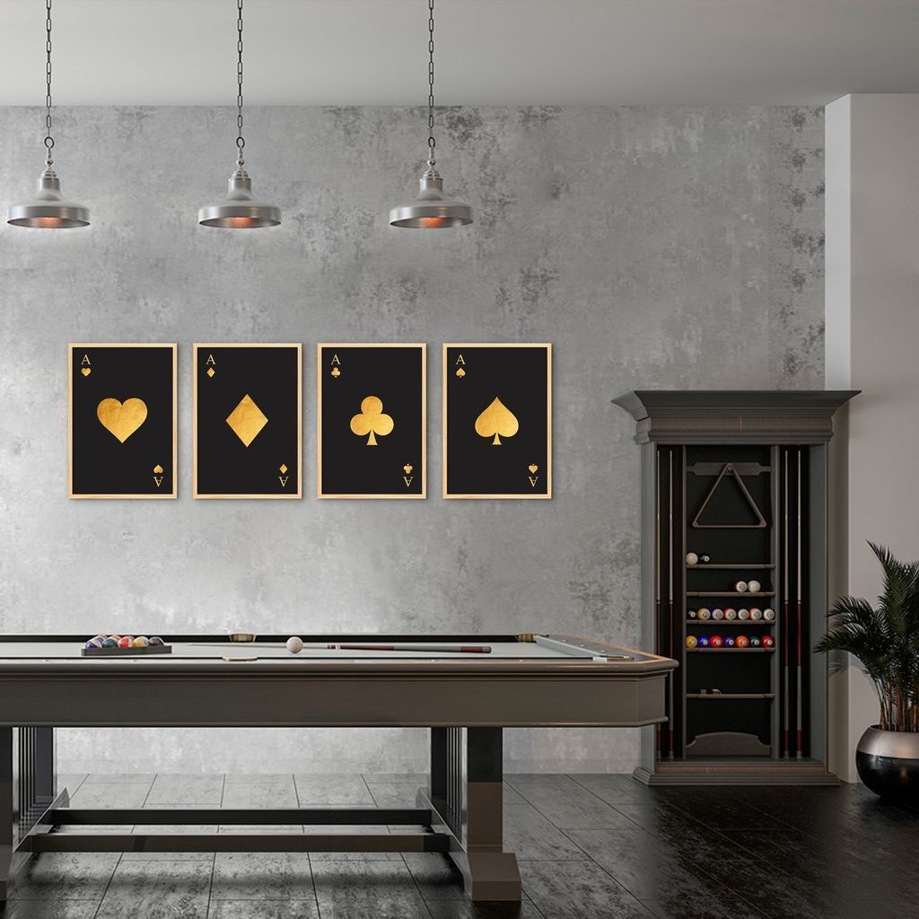 Quadro Cartas As de Naipes Gold 248x86 4-86x60 Caixa Marfim