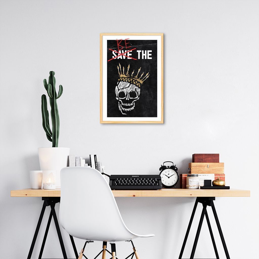 Quadro Caveira Frase Be the King 100x70 Caixa Marfim