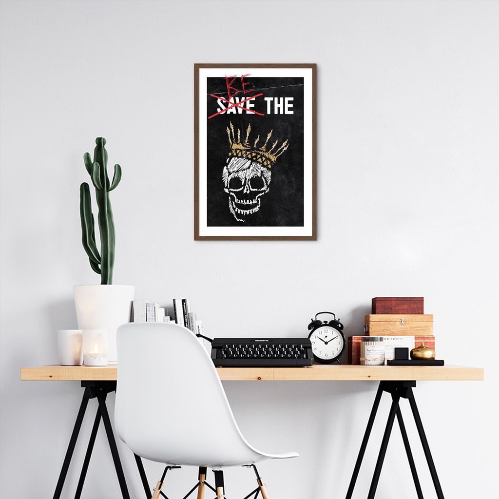 Quadro Caveira Frase Be the King 100x70 Caixa Marrom