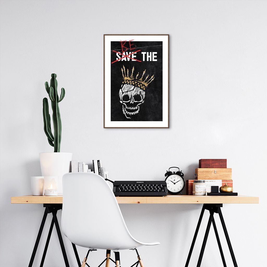 Quadro Caveira Frase Be the King 60x43 Filete Marrom