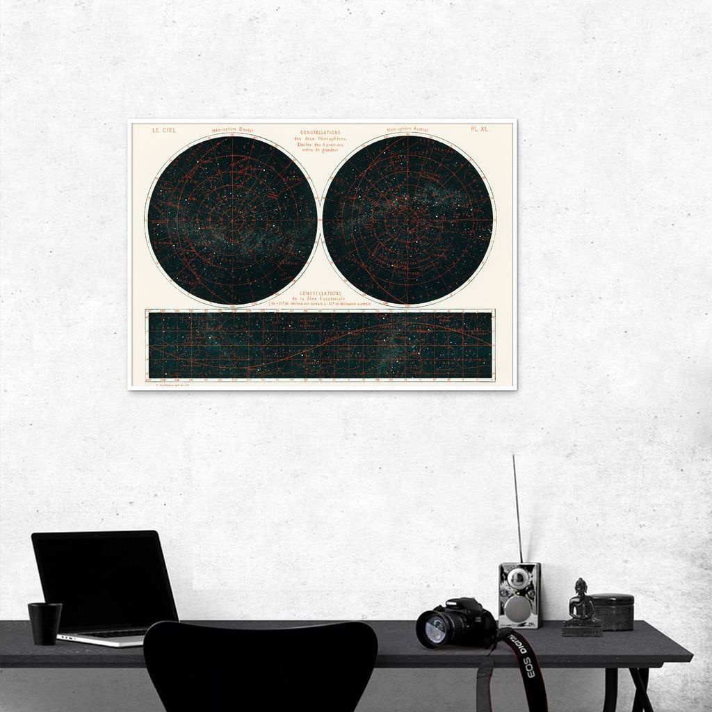 Quadro Constelações 2 Hemisferios 1877 100x70 Filete Branco