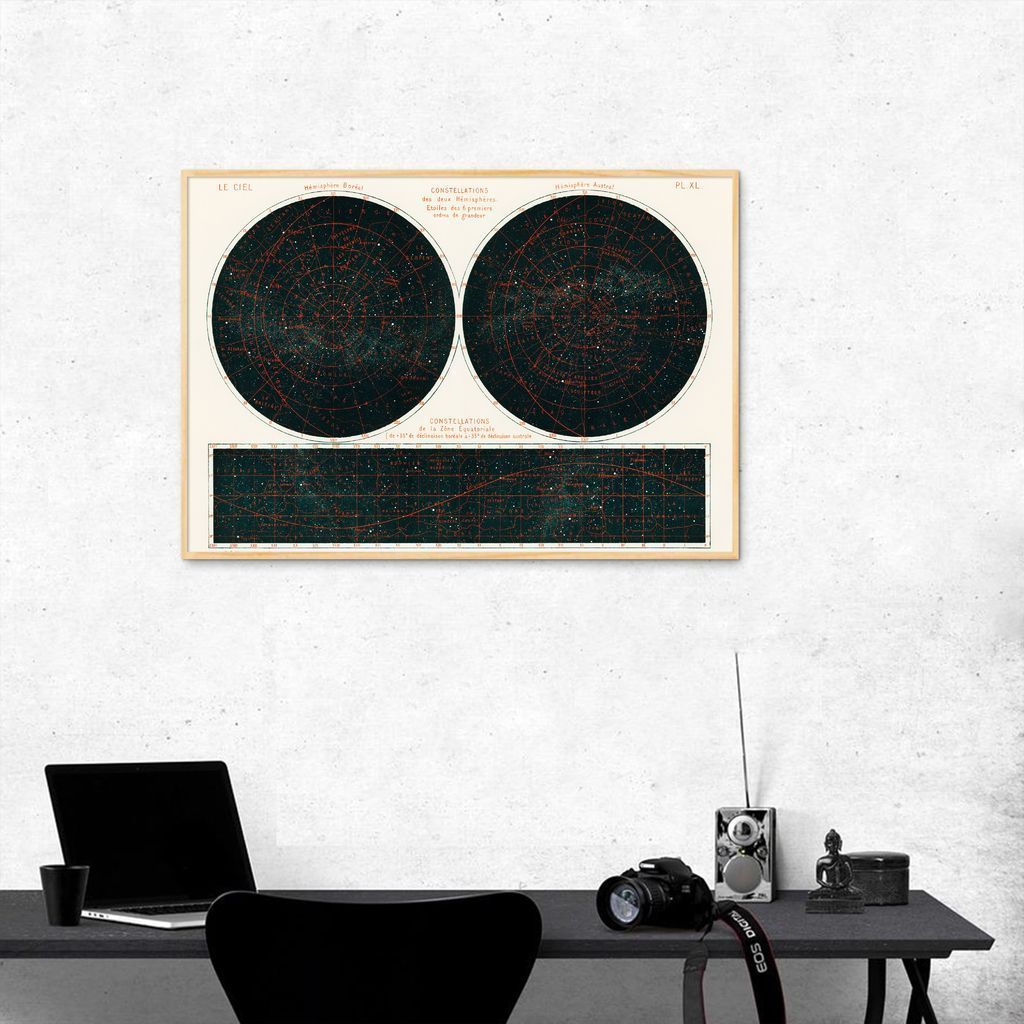 Quadro Constelações 2 Hemisferios 1877 100x70 Filete Marfim