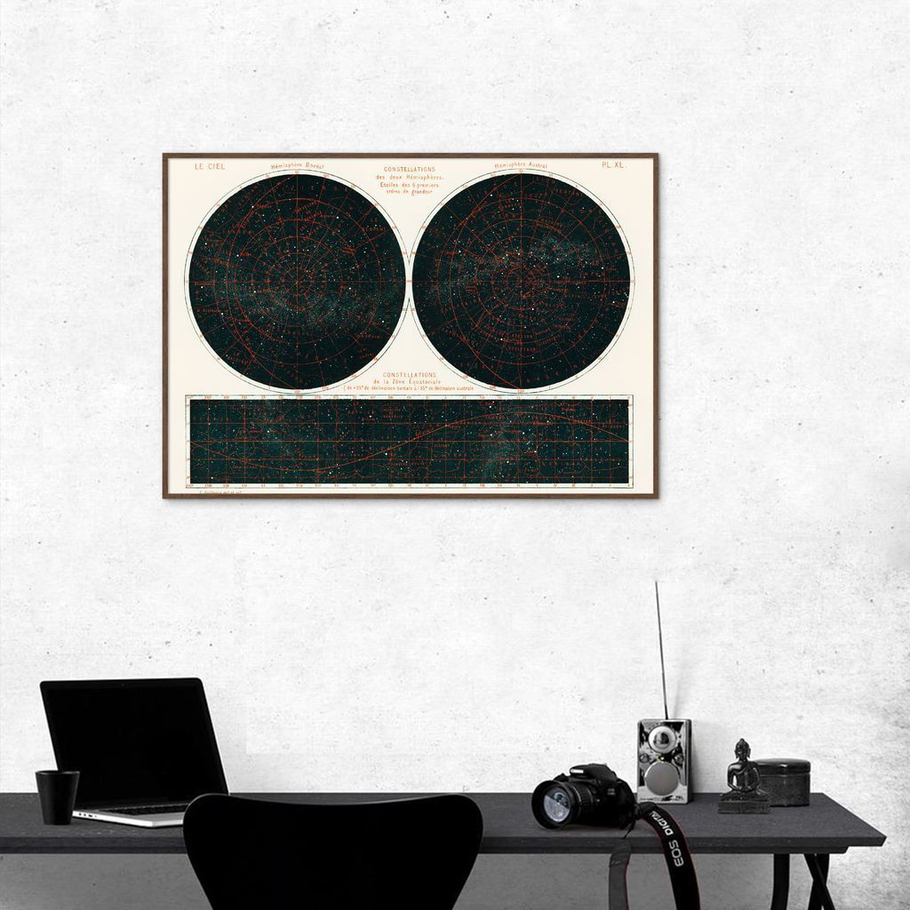 Quadro Constelações 2 Hemisferios 1877 100x70 Filete Marrom