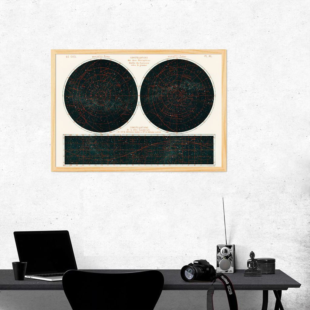 Quadro Constelações 2 Hemisferios 1877 43x30 Caixa Marfim