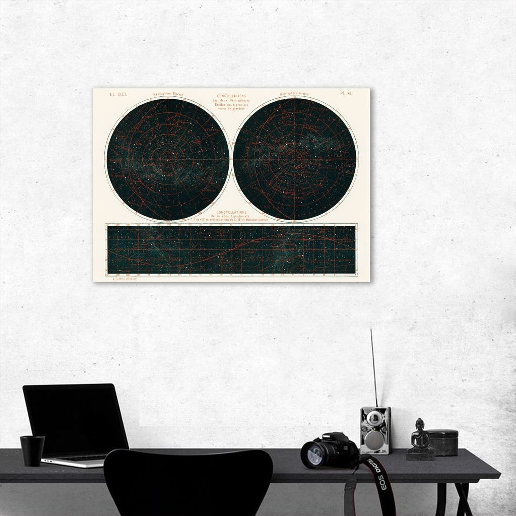 Quadro Constelações 2 Hemisferios 1877 43x30 Sem Moldura