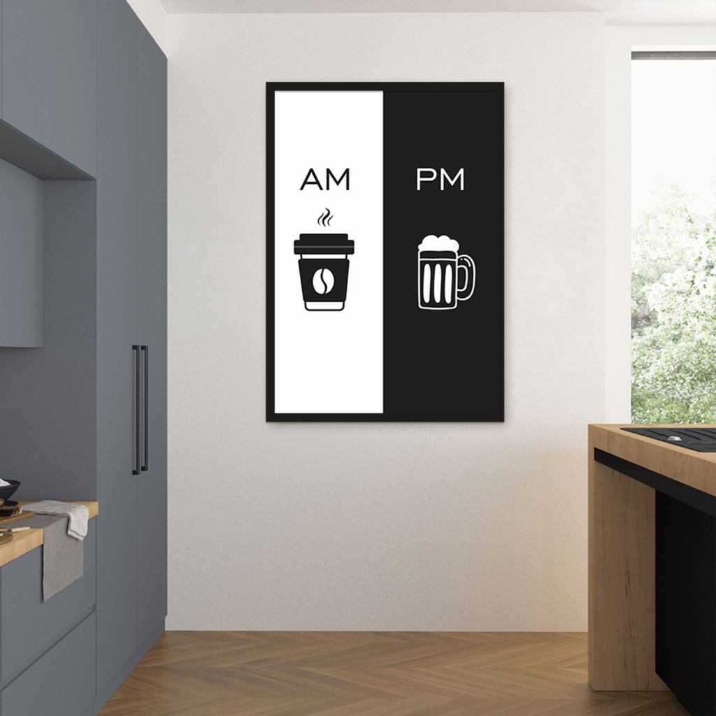 Quadro Cozinha AM PM - Café e Cerveja 100x70 Caixa Preto