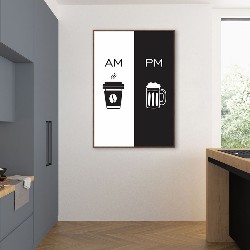 Quadro Cozinha AM PM - Café e Cerveja 100x70 Filete Marrom