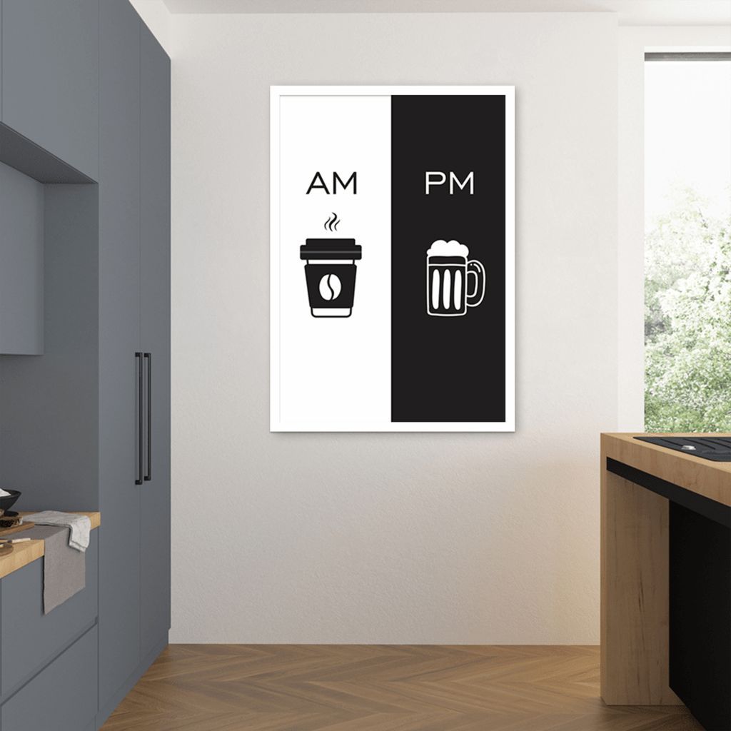 Quadro Cozinha AM PM - Café e Cerveja 86x60 Caixa Branco