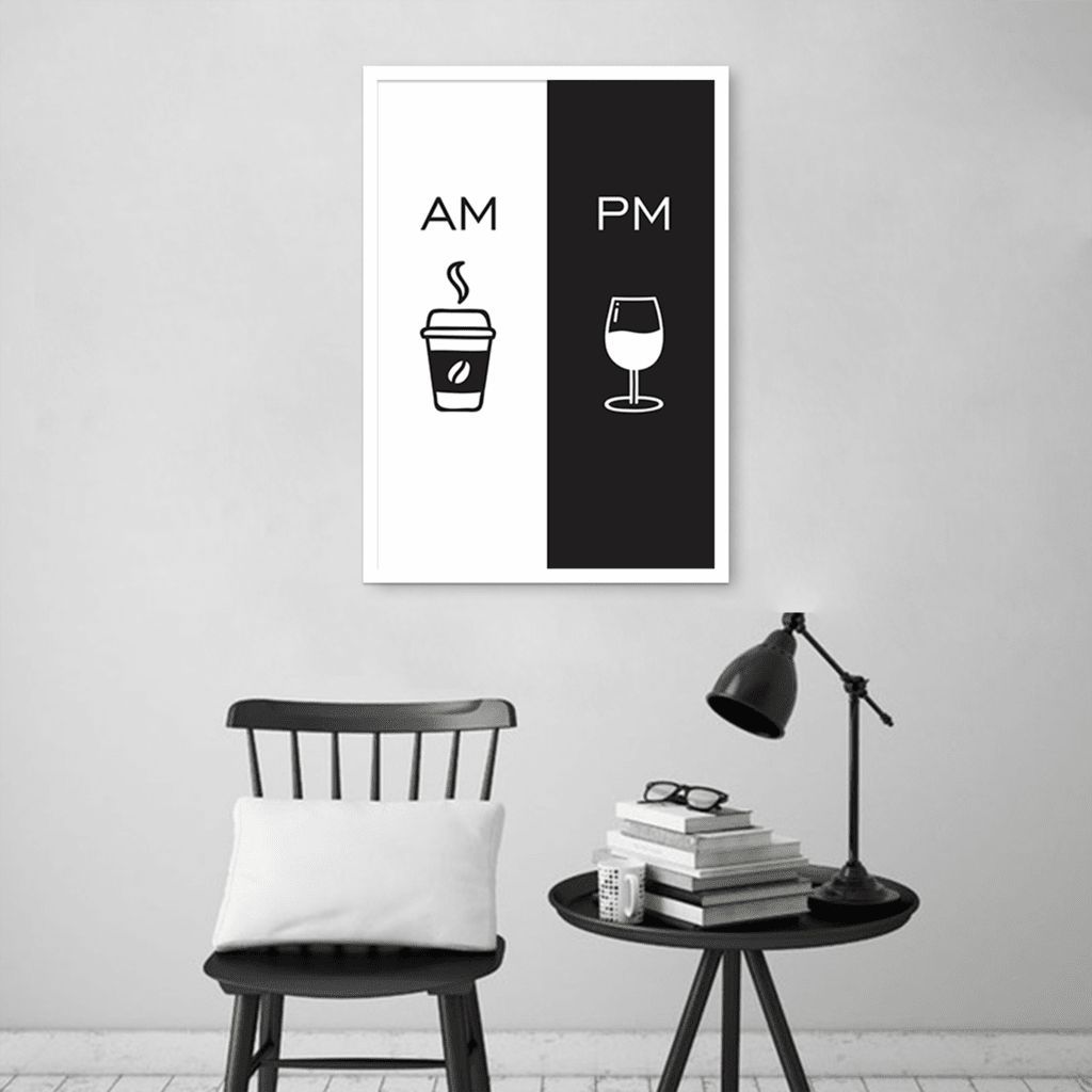 Quadro Cozinha AM PM - Café e Vinho 100x70 Caixa Branco