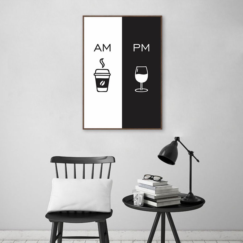 Quadro Cozinha AM PM - Café e Vinho 100x70 Filete Marrom