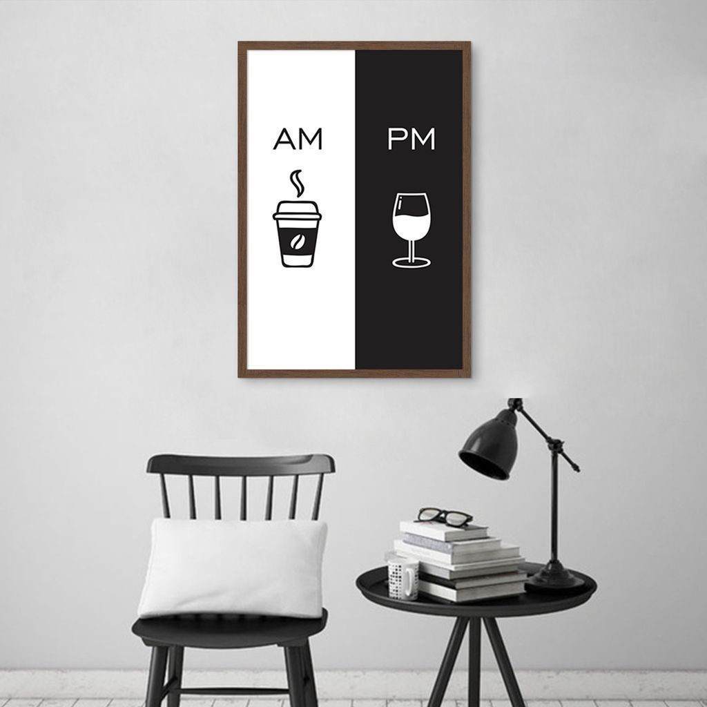 Quadro Cozinha AM PM - Café e Vinho 43x30 Caixa Marrom