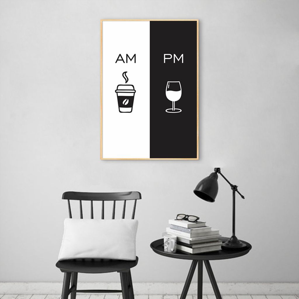 Quadro Cozinha AM PM - Café e Vinho 43x30 Filete Marfim