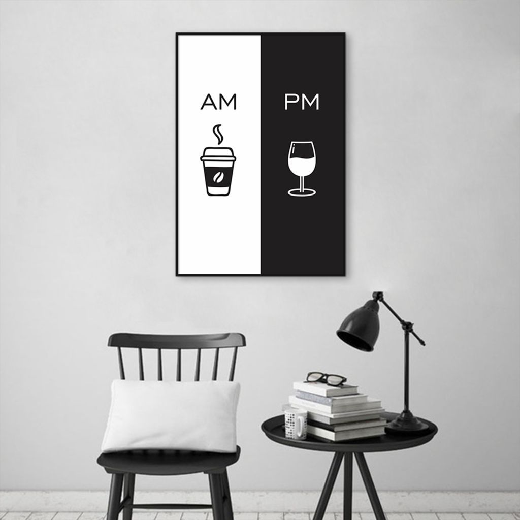 Quadro Cozinha AM PM - Café e Vinho 43x30 Filete Preto