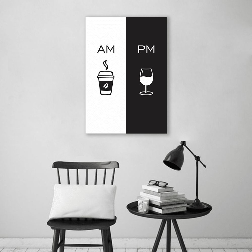 Quadro Cozinha AM PM - Café e Vinho 43x30 Sem Moldura