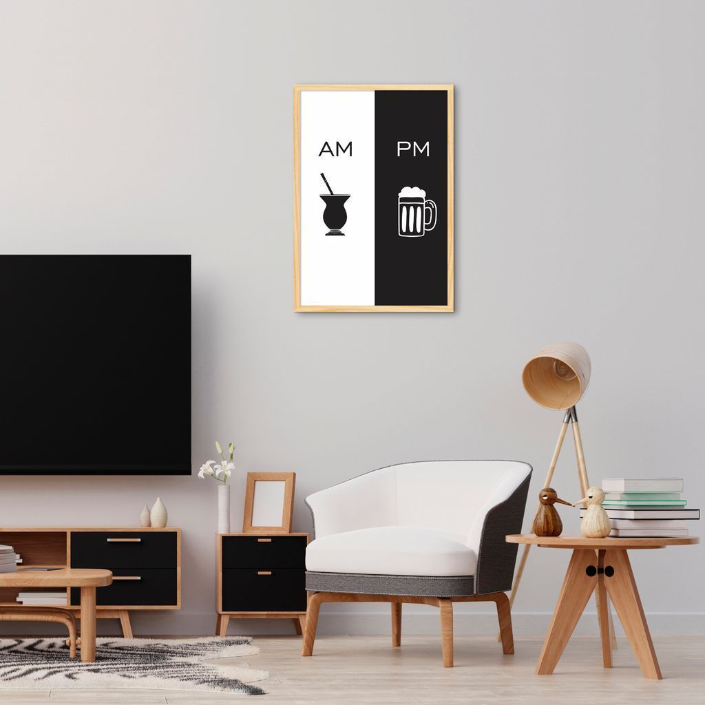 Quadro Cozinha AM PM Chimarrão e Cerveja 100x70 Caixa Marfim