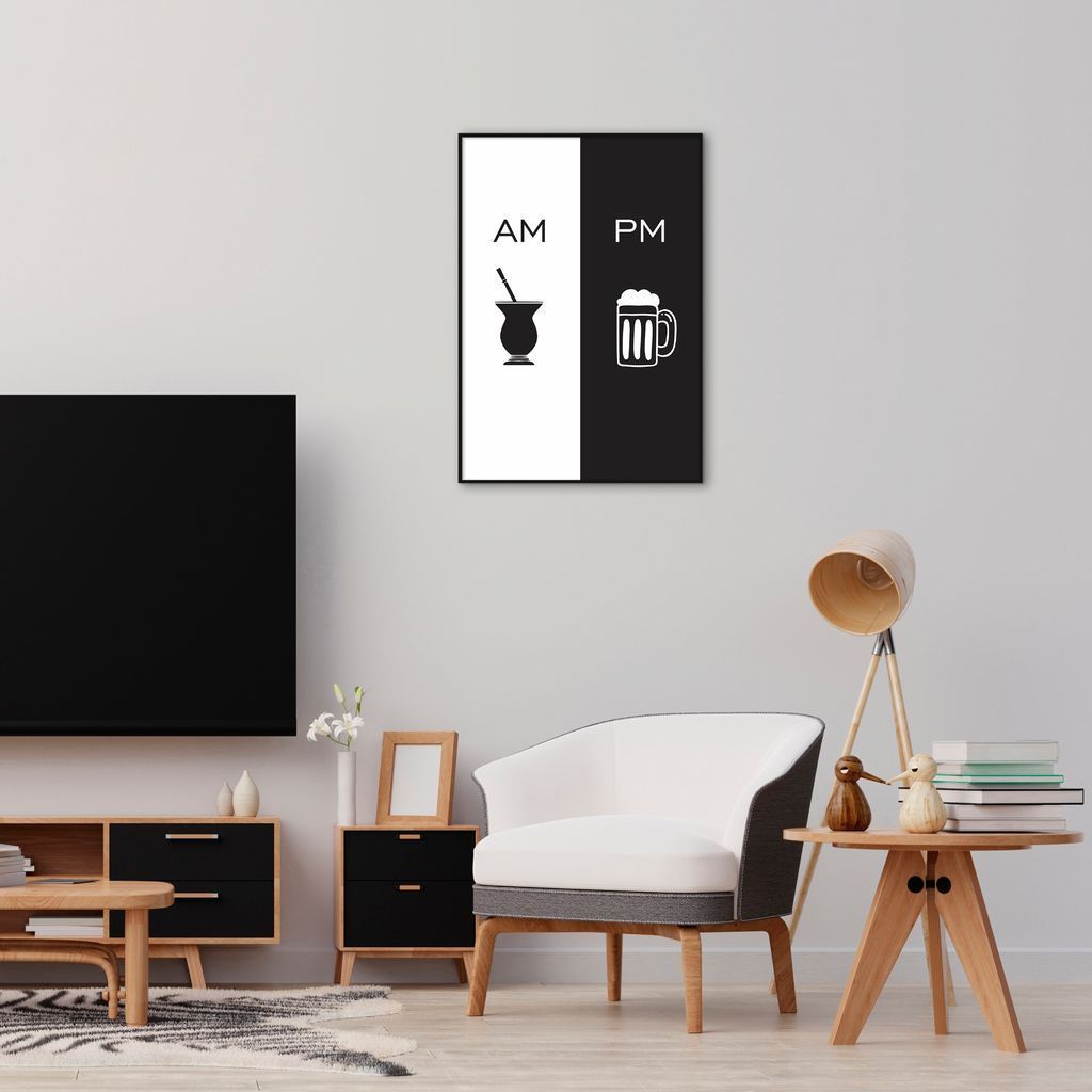 Quadro Cozinha AM PM Chimarrão e Cerveja 100x70 Filete Preto