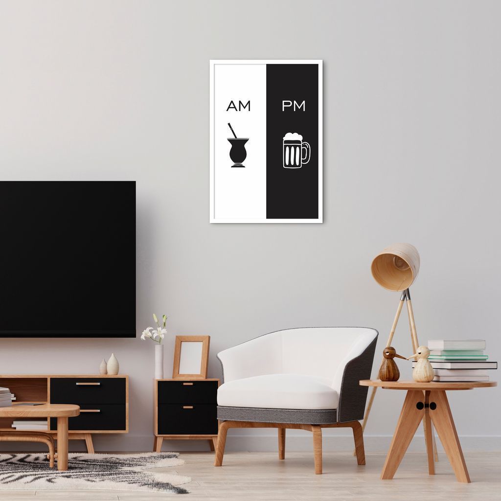 Quadro Cozinha AM PM Chimarrão e Cerveja 43x30 Caixa Branco